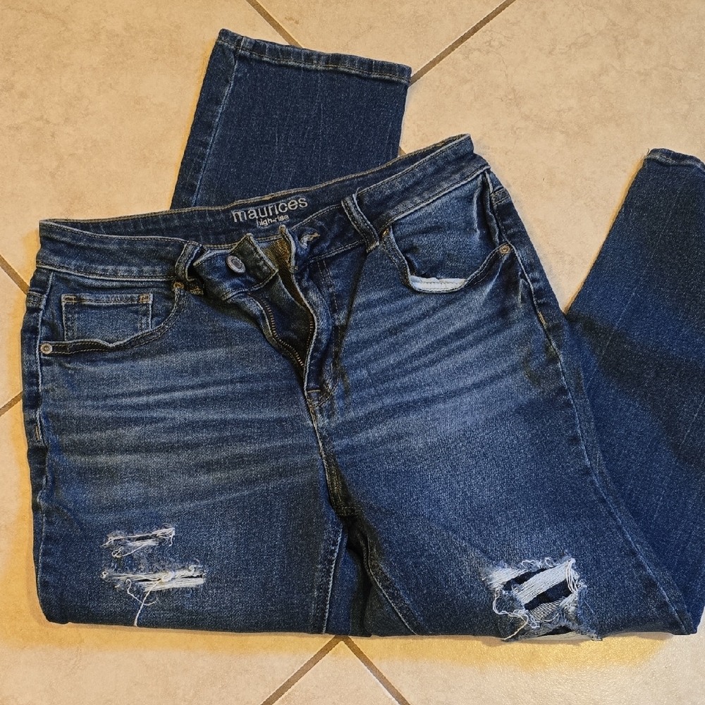 Maurices Women's Dark Indigo High Rise Distressed Skinny Jeans